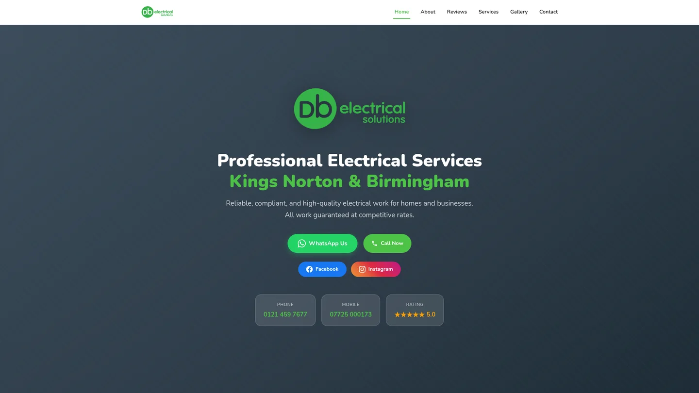 Desktop homepage preview for DB Electrical Solutions