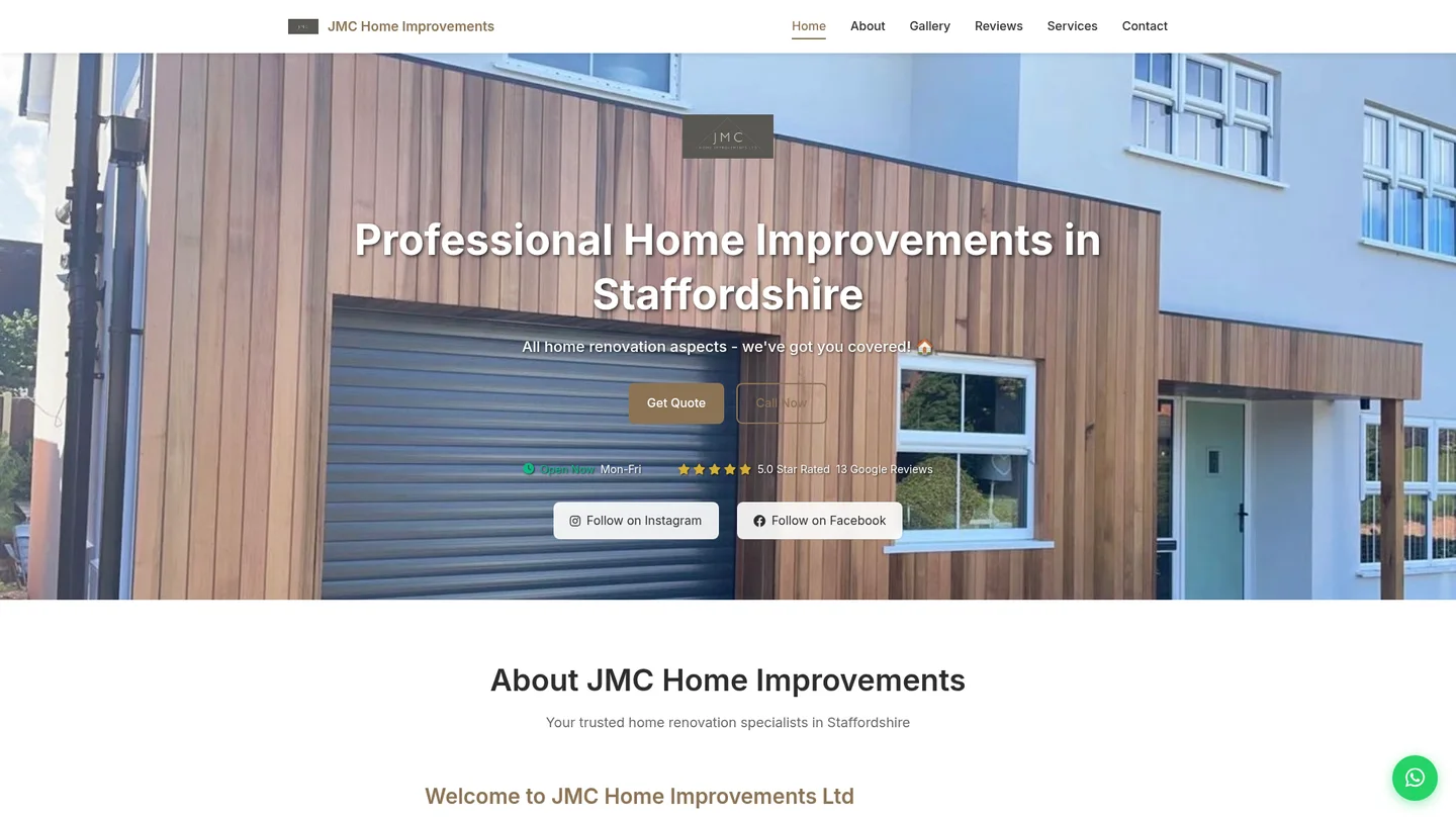 Desktop homepage preview for JMC Home Improvements