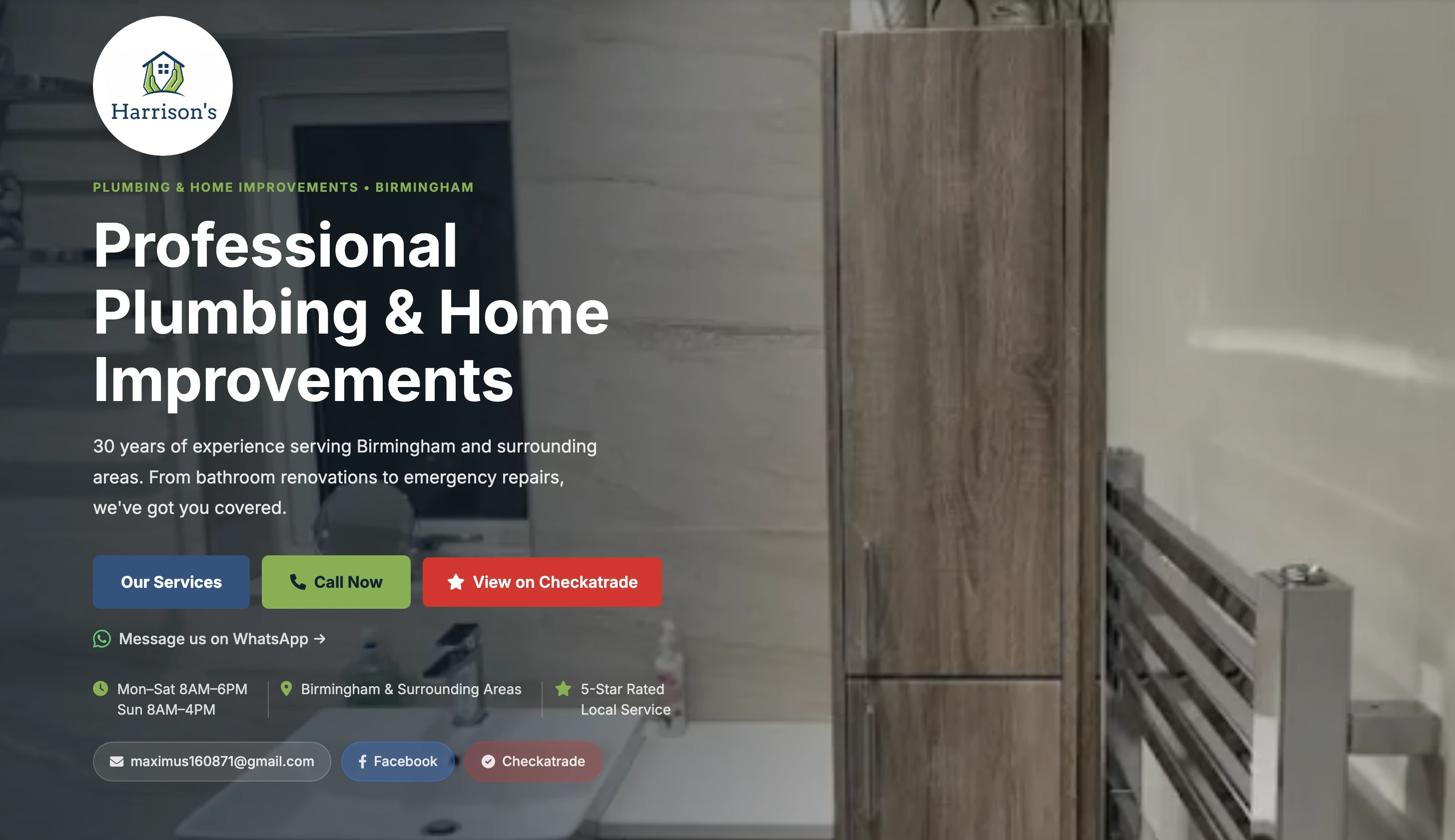 Harrison's Plumbing and Home Improvements desktop website preview